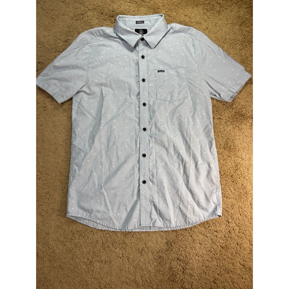 Volcom Bankstone Button Down Shirt Men Medium Blue Short Sleeve Skater